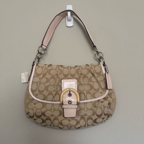 Coach Handbags - NWT Coach SoHo Signature Monogram Light Pink Trim Flap Bag F17093